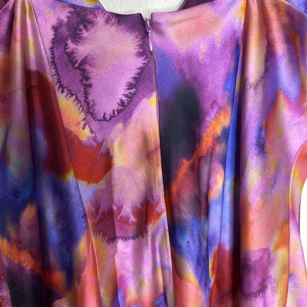 BHLDN whimsical V-Neck Printed Stretch Satin Midi Dress size Large - Picture 3 of 8